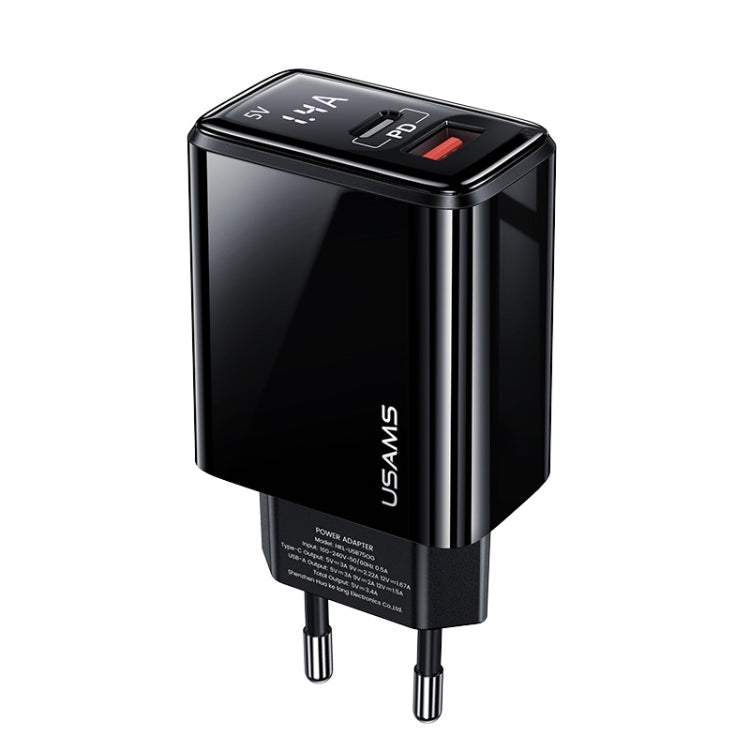 USAMS US-CC133 T40 PD + QC3.0 Ports Fast Charger Power Adapter with Digital Display, EU Plug