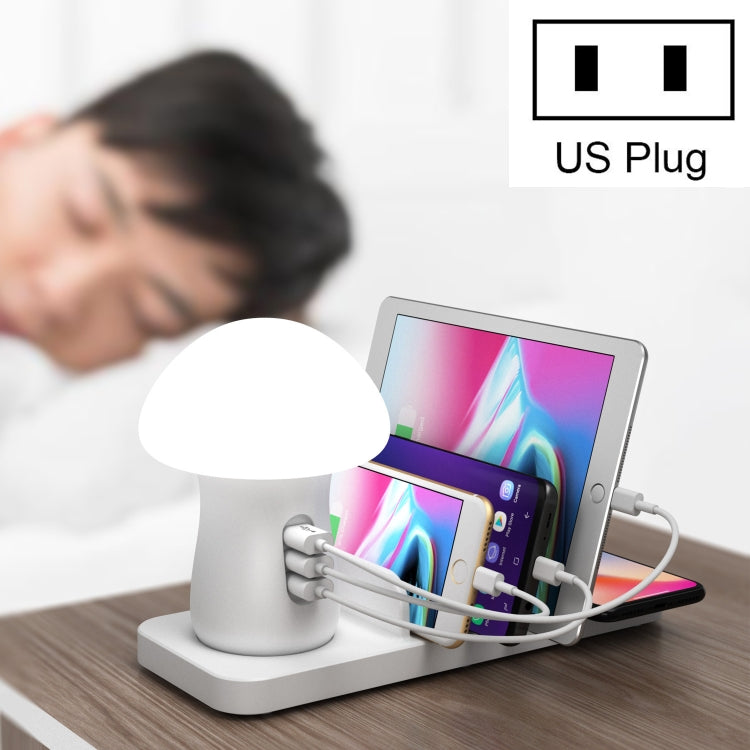 HQ-UD12 Universal 4 in 1 40W QC3.0 3 USB Ports + Wireless Charger Mobile Phone Charging Station with Mushroom Shape LED Light, Length: 1.2m, US Plug