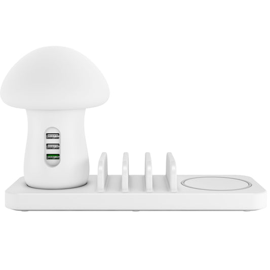 HQ-UD12 Universal 4 in 1 40W QC3.0 3 USB Ports + Wireless Charger Mobile Phone Charging Station with Mushroom Shape LED Light, Length: 1.2m, UK Plug