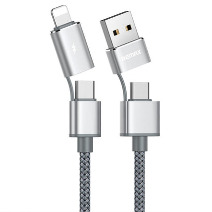 REMAX RC-020t 2.4A Aurora Series 4 in 1 8 Pin + USB +2 x Type-C Data Snyc Charging Cable, Cable Length: 1m