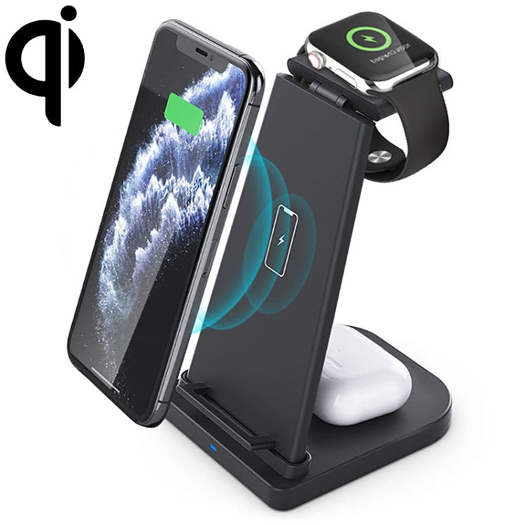 10W 3 in 1 QC 3.0  Vertical Multi-function Wireless Charger with Stand Function, Suitable for Mobile Phones / Apple Watch / AirPods