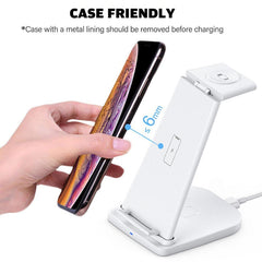 10W 3 in 1 QC 3.0  Vertical Multi-function Wireless Charger with Stand Function, Suitable for Mobile Phones / Apple Watch / AirPods