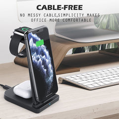 10W 3 in 1 QC 3.0  Vertical Multi-function Wireless Charger with Stand Function, Suitable for Mobile Phones / Apple Watch / AirPods