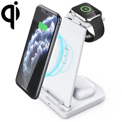 10W 3 in 1 QC 3.0  Vertical Multi-function Wireless Charger with Stand Function, Suitable for Mobile Phones / Apple Watch / AirPods