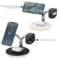 3 in 1 25W Multi-function Magnetic Wireless Charger for Mobile Phones & Apple Watches & AirPods , with Colorful LED Light