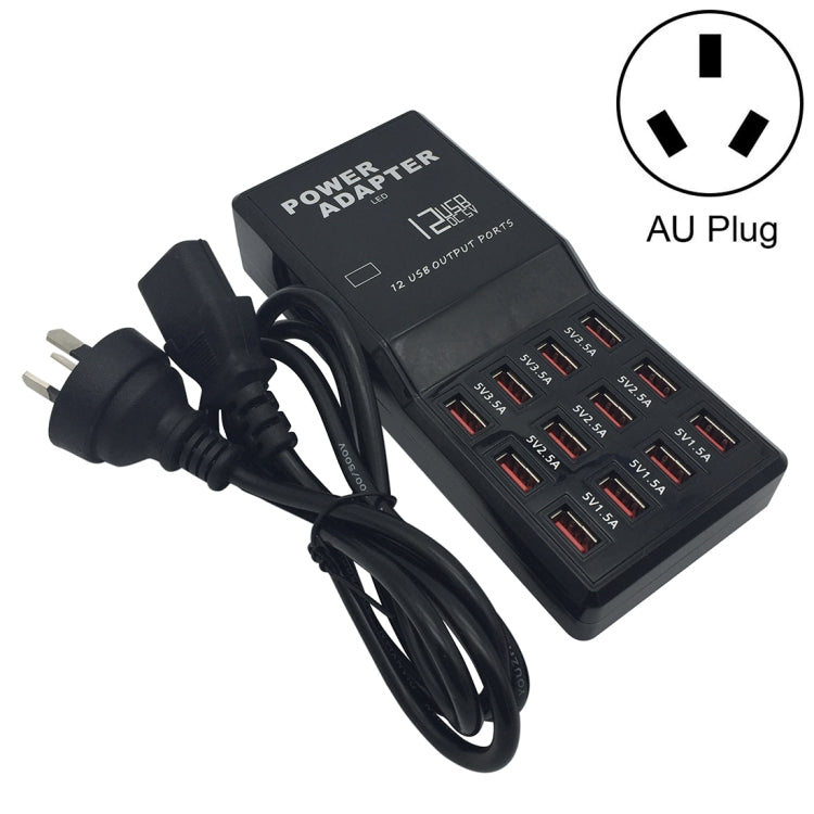 W-858 12A 12 Ports USB Fast Charging Dock Desktop Smart Charger AC100-240V, AU Plug, AU Plug