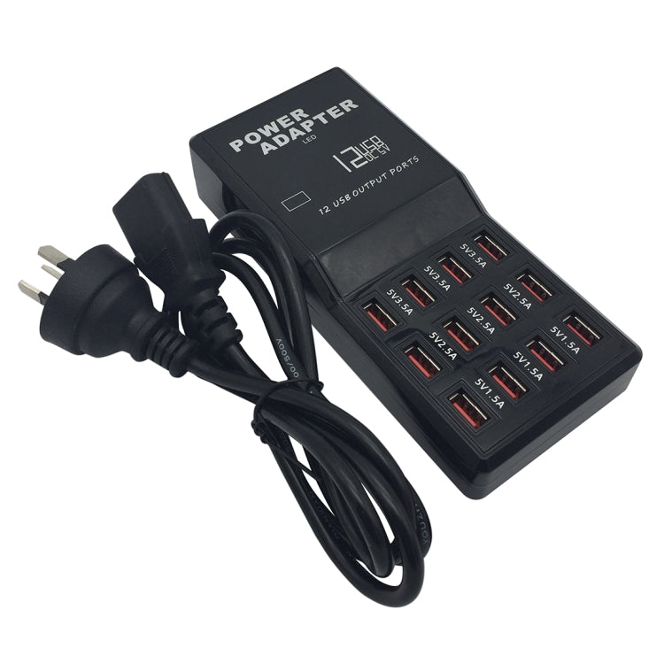 W-858 12A 12 Ports USB Fast Charging Dock Desktop Smart Charger AC100-240V, AU Plug, AU Plug