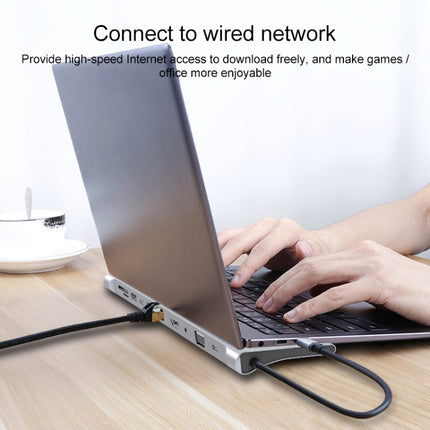 11 in 1 RJ45 + 87W PD + SD/TF + USBx3+ HDMI + VGA + 3.5mm AUX to Type-C HUB Adapter, 11 in 1