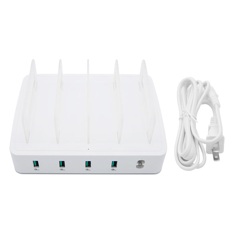 659Q 80W 4 Ports QC3.0 Fast Charging Dock USB Smart Charger with Phone & Tablet Holder, US Plug