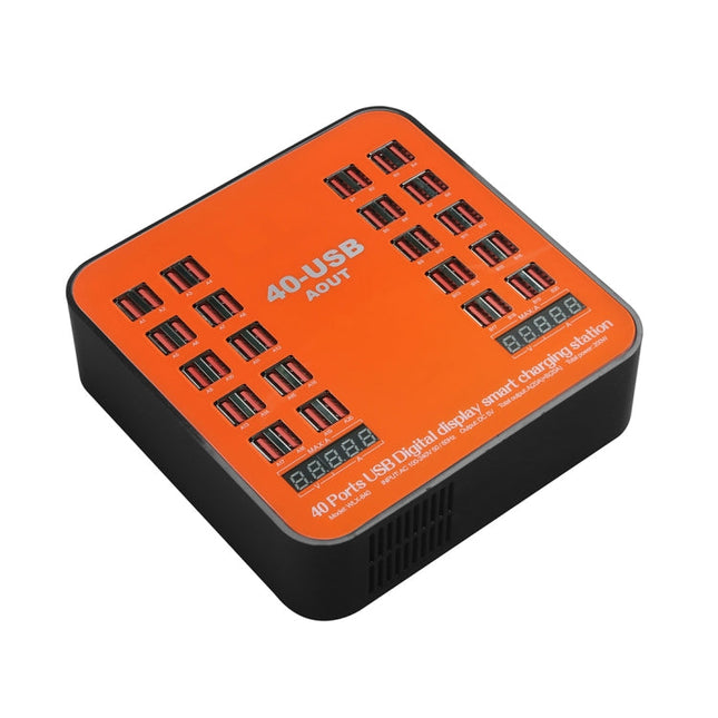 WLX-840 200W 40 Ports USB Digital Display Smart Charging Station AC100-240V, AU Plug (Black+Orange), AU Plug