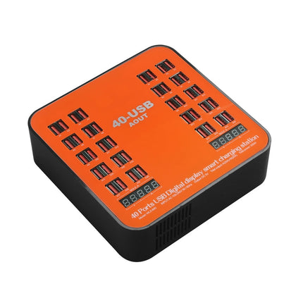 WLX-840 200W 40 Ports USB Digital Display Smart Charging Station AC100-240V, EU Plug (Black+Orange), EU Plug