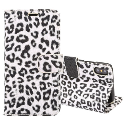For iPhone X Leopard Pattern PU + PC Horizontal Flip Leather Protective Case with Holder & Card Slots