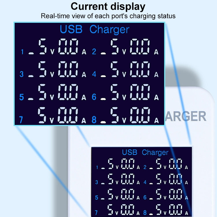 A8 50W 8 Ports USB + QC3.0 Smart Charging Station with Digital Display AC100-240V, EU Plug