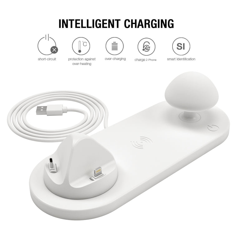 HQ-UD11 10W 4 in 1 Mobile Phone Fast Wireless Charger with Mushroom LED Light & Phone Holder, Length: 1.2m