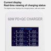 A8T 60W 8 Ports USB + QC3.0 + PD Type-C Smart Charging Station with Digital Display AC100-240V, EU Plug, A8T EU Plug