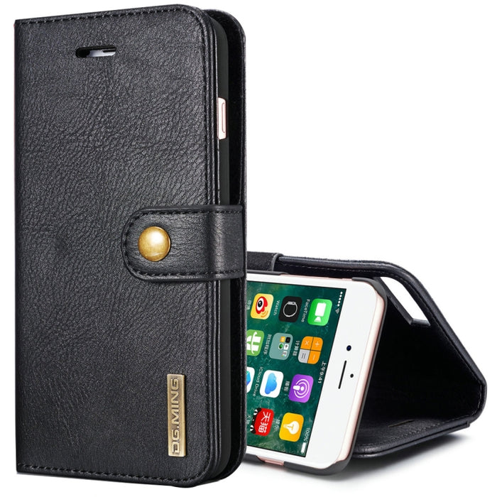 DG.MING Detachable Magnetic Flip Case with Holder & Card Slots for iPhone 8 Plus / 7 Plus (Black)
