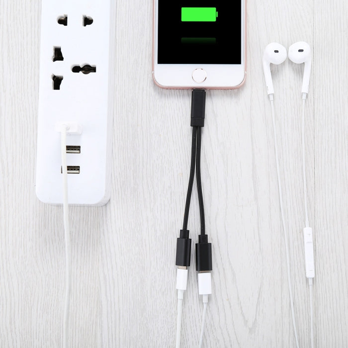 12cm 8-Pin Male to Dual Female Adapter Cable for iPhone/iPad, iOS 11.2, Black