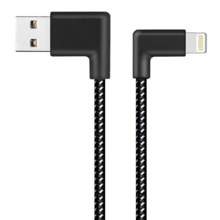 1m 2A USB to 8 Pin Nylon Weave Style Double Elbow Data Sync Charging Cable, 1m 8 Pin 2A