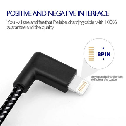 1m 2A USB to 8 Pin Nylon Weave Style Double Elbow Data Sync Charging Cable, 1m 8 Pin 2A