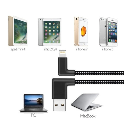 1m 2A USB to 8 Pin Nylon Weave Style Double Elbow Data Sync Charging Cable, 1m 8 Pin 2A