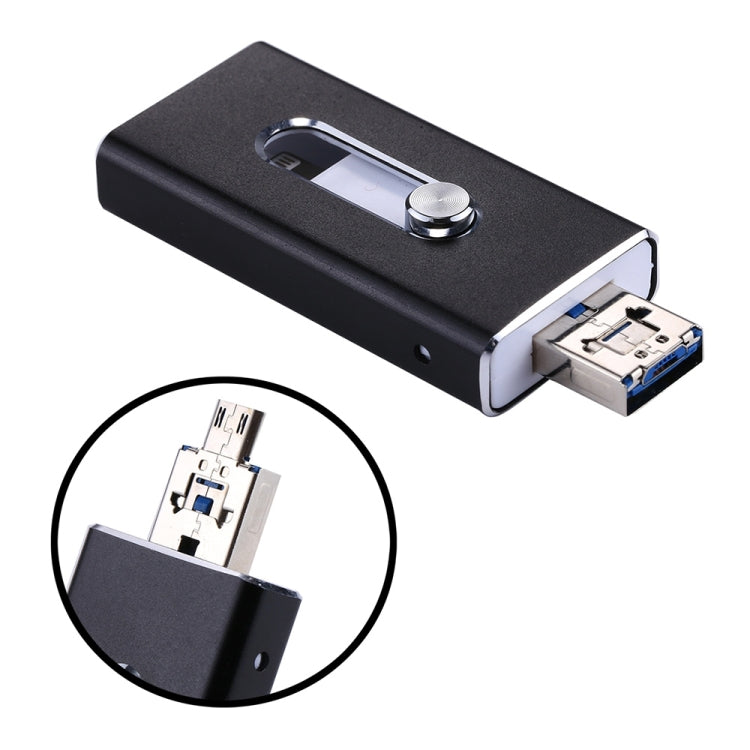 RQW-02 3 in 1 USB 2.0 & 8 Pin & Micro USB 32GB Flash Drive, RQW-02 Black