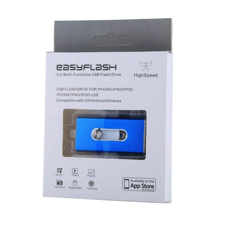 RQW-02 3 in 1 USB 2.0 & 8 Pin & Micro USB 32GB Flash Drive, RQW-02 Blue