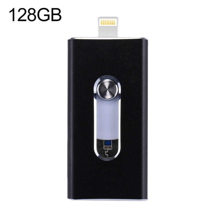 RQW-02 3 in 1 USB 2.0 & 8 Pin & Micro USB 128GB Flash Drive, RQW-02 Black