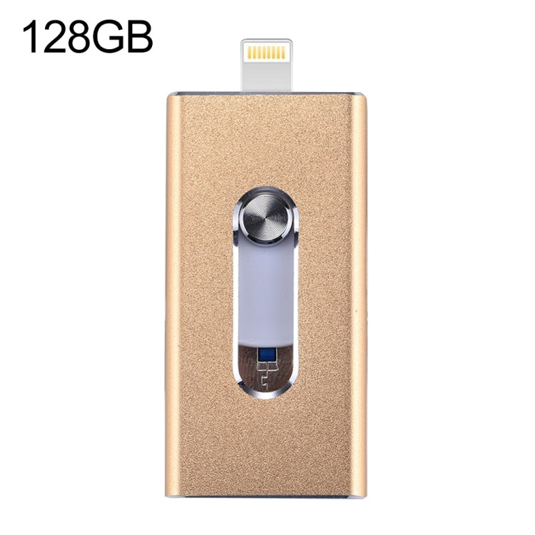 RQW-02 3 in 1 USB 2.0 & 8 Pin & Micro USB 128GB Flash Drive, RQW-02 Gold