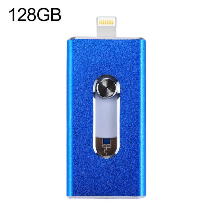 RQW-02 3 in 1 USB 2.0 & 8 Pin & Micro USB 128GB Flash Drive, RQW-02 Blue