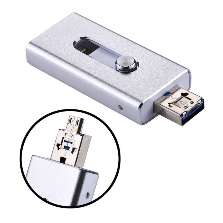 RQW-02 3 in 1 USB 2.0 & 8 Pin & Micro USB 128GB Flash Drive, RQW-02 Silver