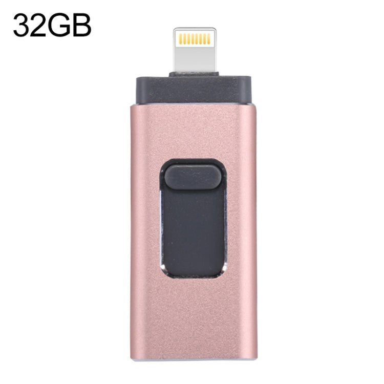 easyflash RQW-01B 3 in 1 USB 2.0 & 8 Pin & Micro USB 32GB Flash Drive, RQW-01B Rose Gold