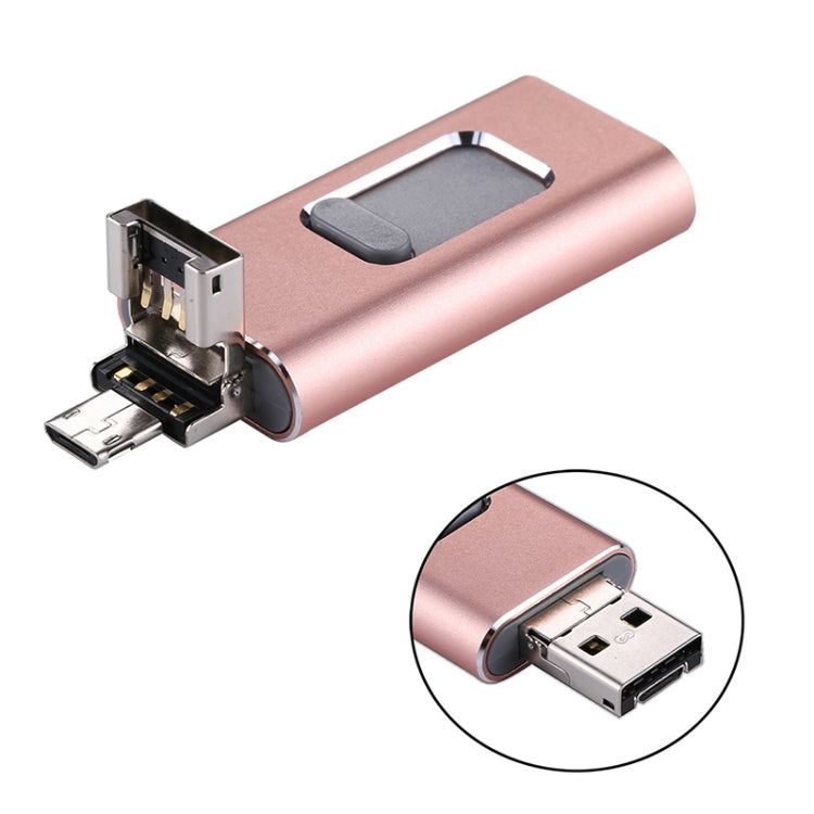 easyflash RQW-01B 3 in 1 USB 2.0 & 8 Pin & Micro USB 64GB Flash Drive, RQW-01B Rose Gold