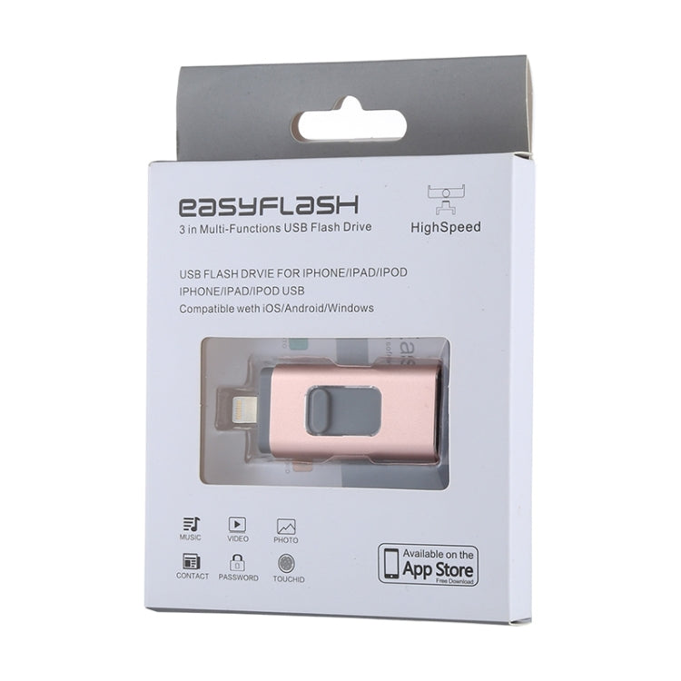 easyflash RQW-01B 3 in 1 USB 2.0 & 8 Pin & Micro USB 64GB Flash Drive, RQW-01B Rose Gold