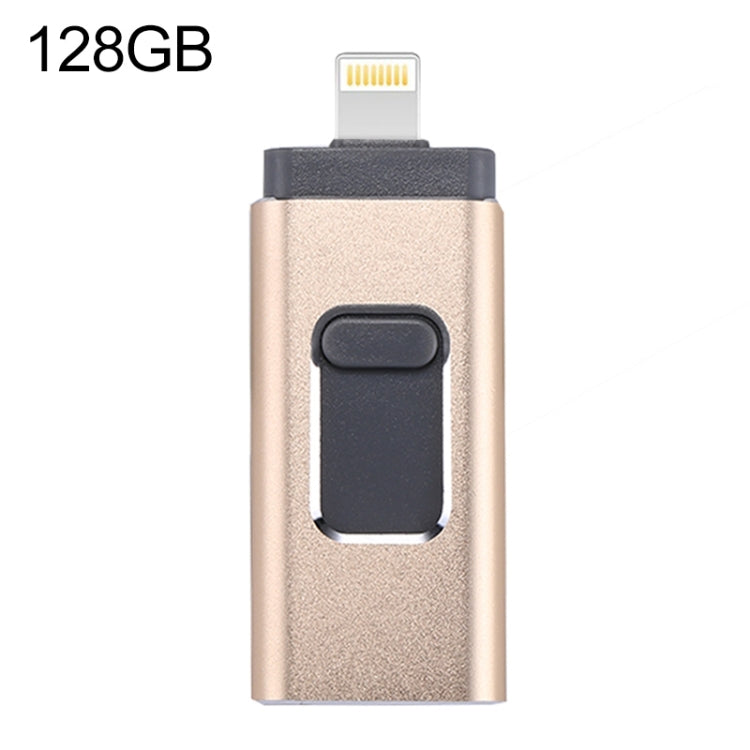 easyflash RQW-01B 3 in 1 USB 2.0 & 8 Pin & Micro USB 128GB Flash Drive, RQW-01B Gold