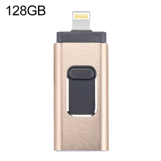 easyflash RQW-01B 3 in 1 USB 2.0 & 8 Pin & Micro USB 128GB Flash Drive, RQW-01B Gold