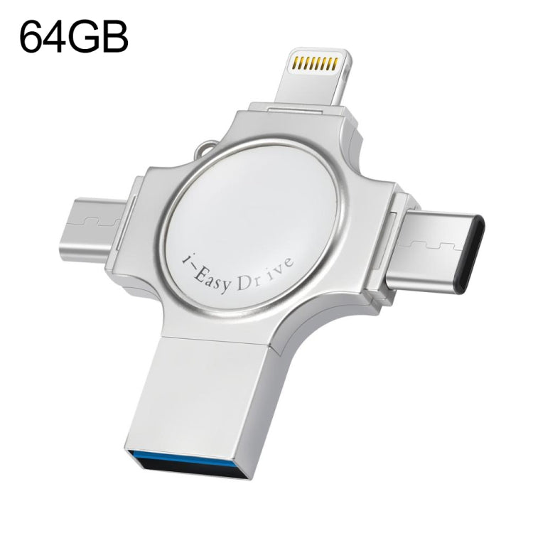 RQW-11S 4 in 1 USB 2.0 & 8 Pin & Micro USB & USB-C / Type-C 64GB Flash Drive, RQW-11S