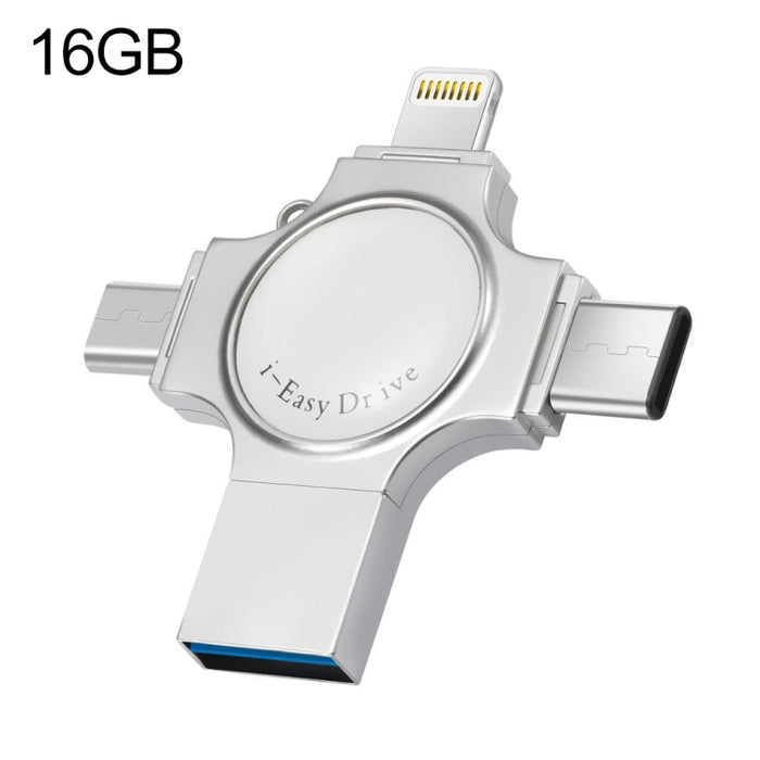 RQW-11S 4 in 1 USB 2.0 & 8 Pin & Micro USB & USB-C / Type-C 16GB Flash Drive, RQW-11S