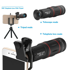 3 in 1 Universal 18X Telephoto Lens + Tripod Mount + Mobile Phone Clip, APL-T18ZJ