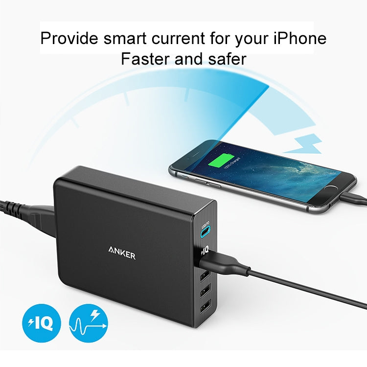 ANKER 2.4A USB-C / Type-C Power Delivery PD + 4 Ports Wall Changer for Mobile Phones / Tables / Macbooks, US Plug, 5 Ports