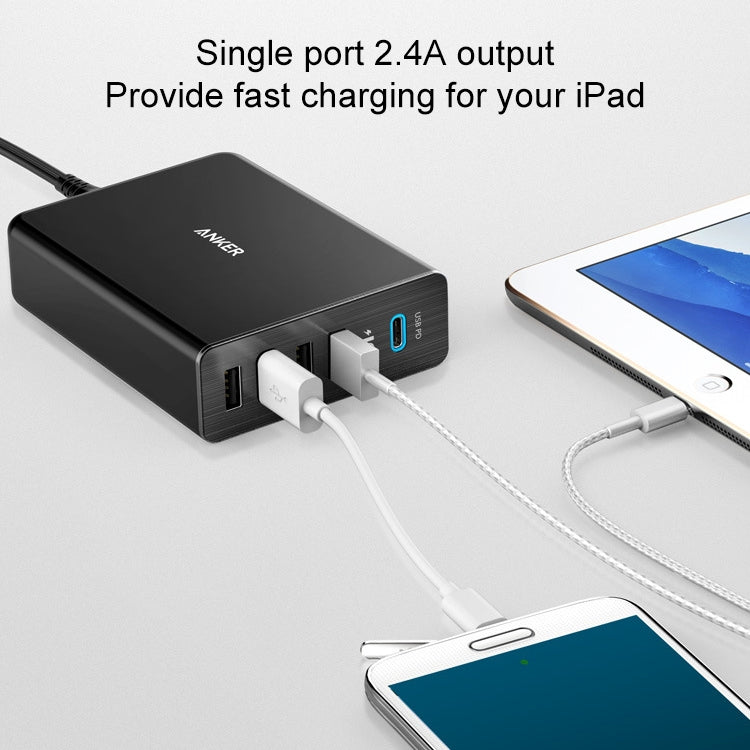 ANKER 2.4A USB-C / Type-C Power Delivery PD + 4 Ports Wall Changer for Mobile Phones / Tables / Macbooks, US Plug, 5 Ports