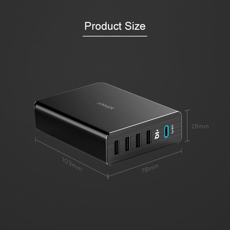 ANKER 2.4A USB-C / Type-C Power Delivery PD + 4 Ports Wall Changer for Mobile Phones / Tables / Macbooks, US Plug, 5 Ports