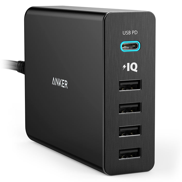 ANKER 2.4A USB-C / Type-C Power Delivery PD + 4 Ports Wall Changer for Mobile Phones / Tables / Macbooks, US Plug, 5 Ports