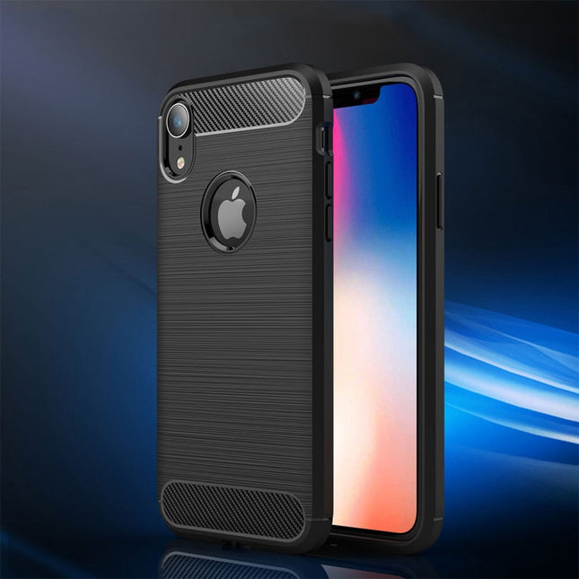 For iPhone XR Brushed Texture Carbon Fiber Shockproof TPU Protective Back Case, For iPhone XR