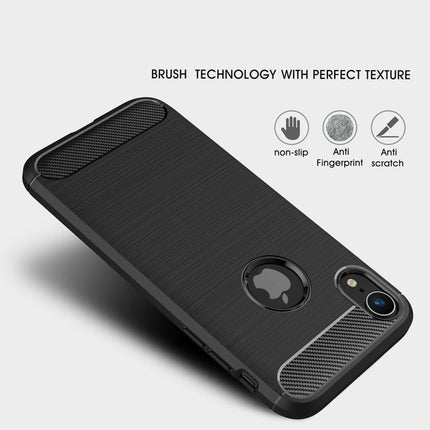 For iPhone XR Brushed Texture Carbon Fiber Shockproof TPU Protective Back Case, For iPhone XR