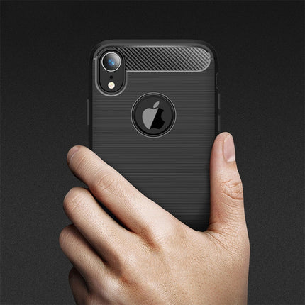 For iPhone XR Brushed Texture Carbon Fiber Shockproof TPU Protective Back Case, For iPhone XR