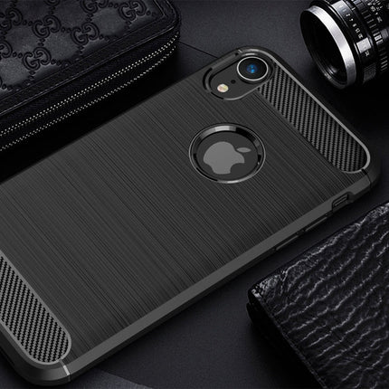 For iPhone XR Brushed Texture Carbon Fiber Shockproof TPU Protective Back Case, For iPhone XR