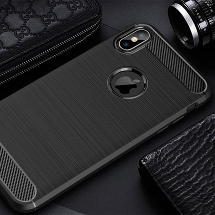 For iPhone XS Max Brushed Texture Carbon Fiber Shockproof TPU Protective Back Case, For iPhone XS Max