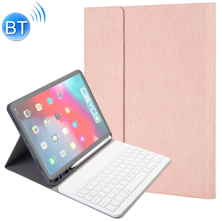 RK11 For iPad Pro 11 inch Silk Texture Detachable Plastic Bluetooth Keyboard Leather Tablet Case with Pen Slot & Stand Function