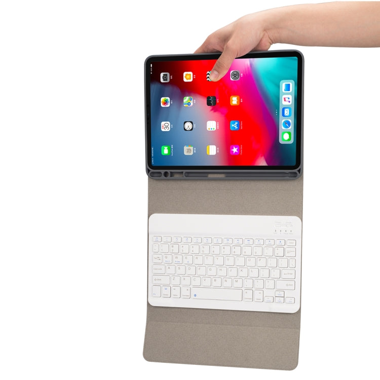 RK11 For iPad Pro 11 inch Silk Texture Detachable Plastic Bluetooth Keyboard Leather Tablet Case with Pen Slot & Stand Function