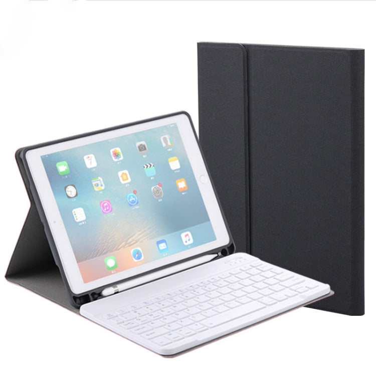 RK508 For iPad Air 2 & Air 1 / Pro 9.7 inch & 2017 iPad & 2018 iPad Silk Texture Detachable Plastic Bluetooth Keyboard Leather Tablet Case with Stand & Pen Slot Function